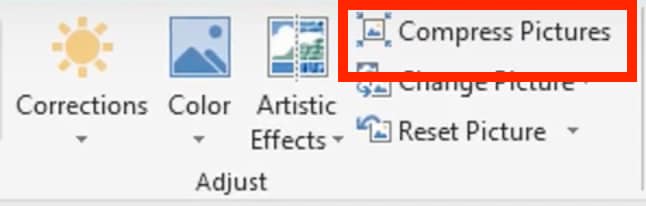 bouton de compression des images dans word