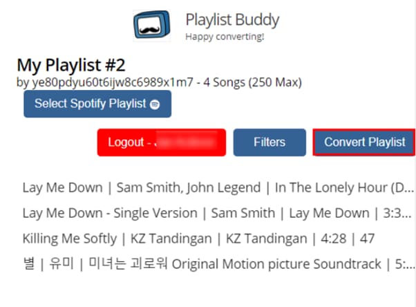 convertir une playlist spotify en musique youtube en utilisant playlist buddy