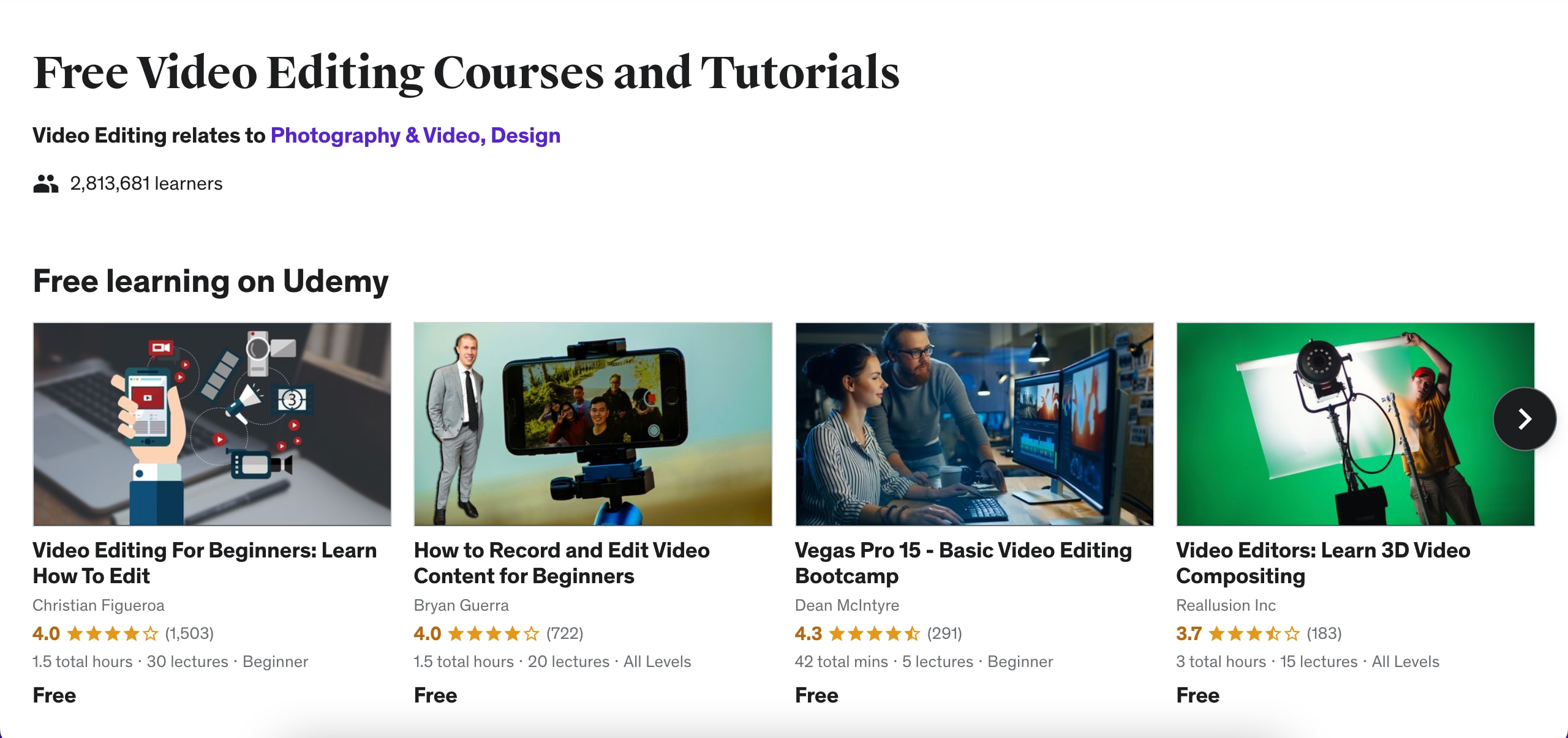 cursos de edición de video gratis en udemy