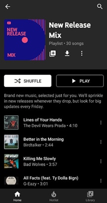 novo mix de lançamento no youtube music