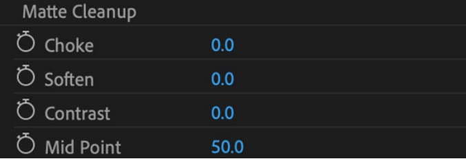 إعدادات matte cleanup في premiere pro