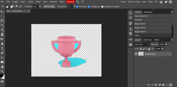 removing the image background using magic wand in photopea
