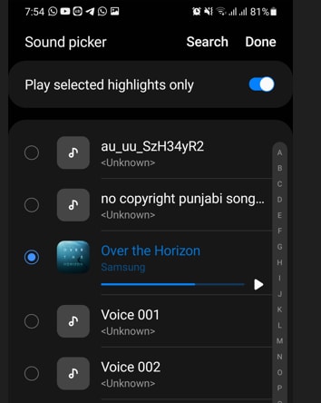 select customized mp3 file from sound pickerr