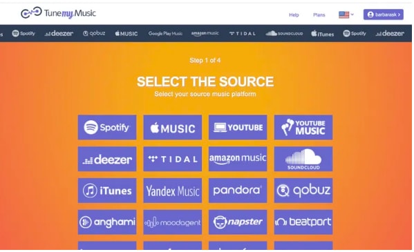selecting spotify source tunemymusic