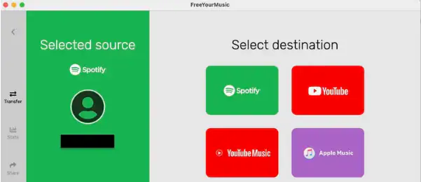 selecciona spotify como origen y youtube como destino