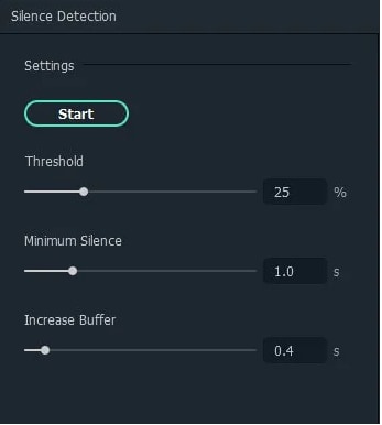 silence detection parameters filmora