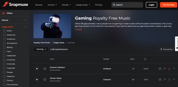 snapmuse for royalty free gaming music