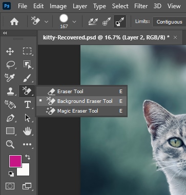 استخدام أداة background eraser في photoshop