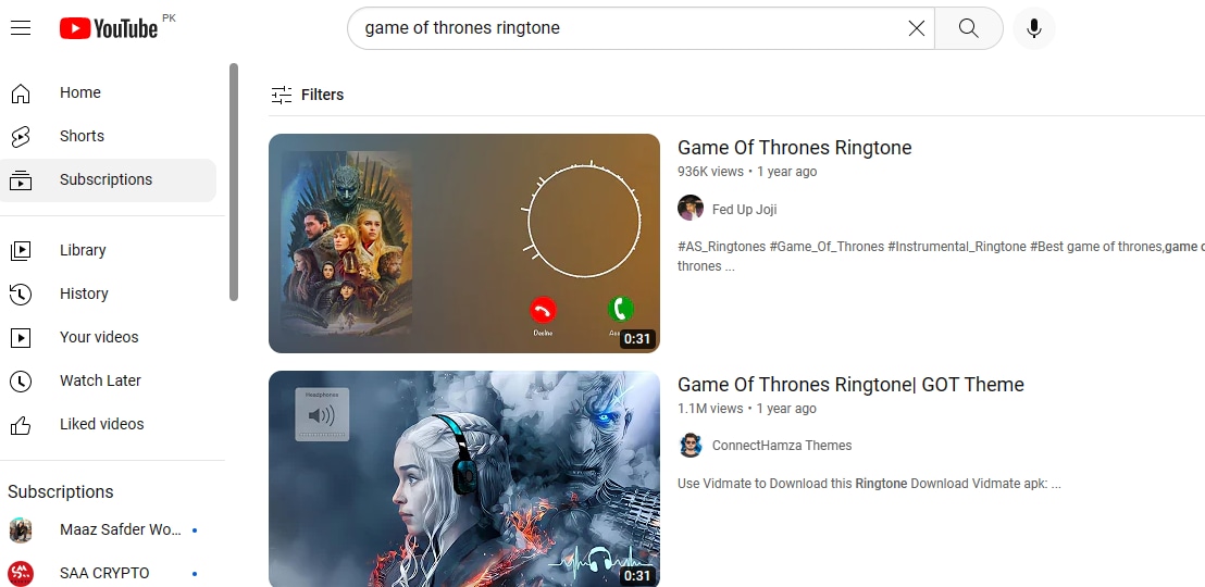 youtube game of thrones ringtones
