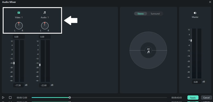 adjust the channels of your audio tracks
