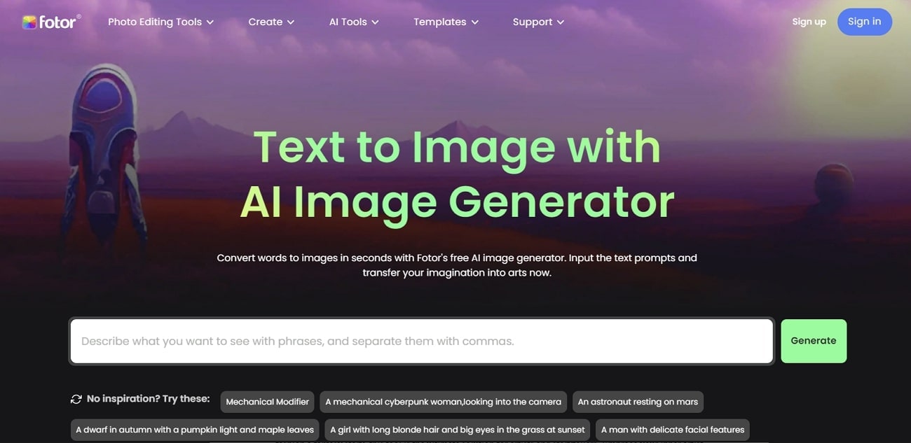 fotor ai image generator from text