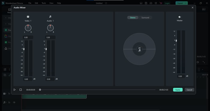 audio mixer starting interface