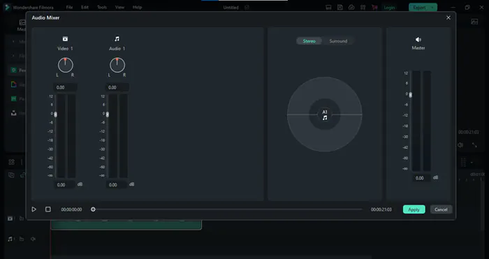 interfaccia di avvio del mixer audio