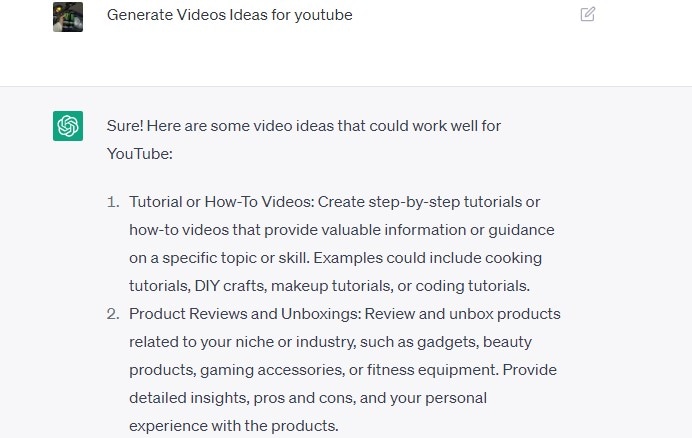 generate videos ideas using chatgpt result