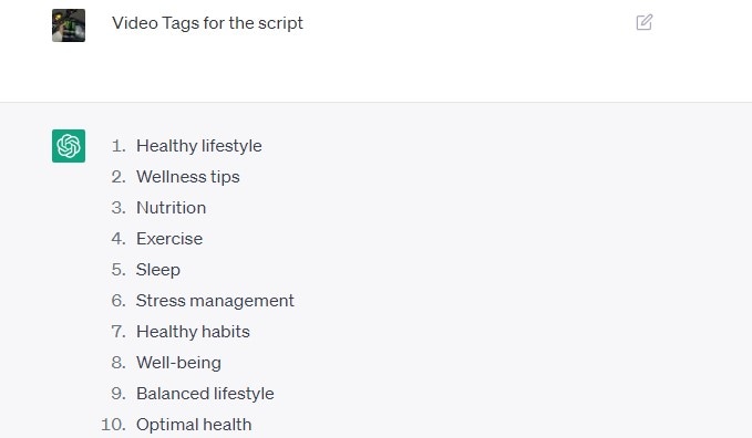 produce video tags in chatgpt result