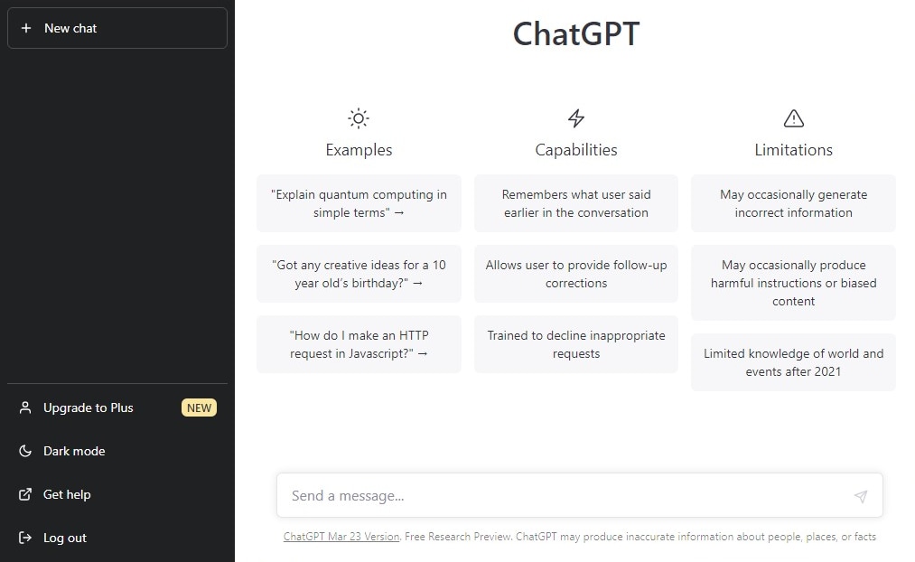 user interface of chatgpt