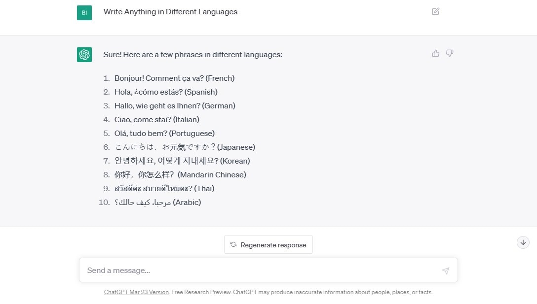 chatgpt puede escribir cualquier cosa en distintos idiomas 