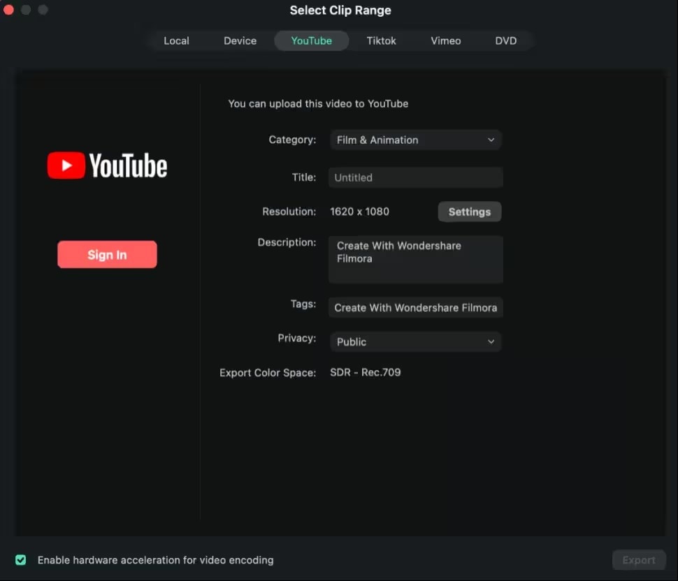 upload video youtube dari filmora