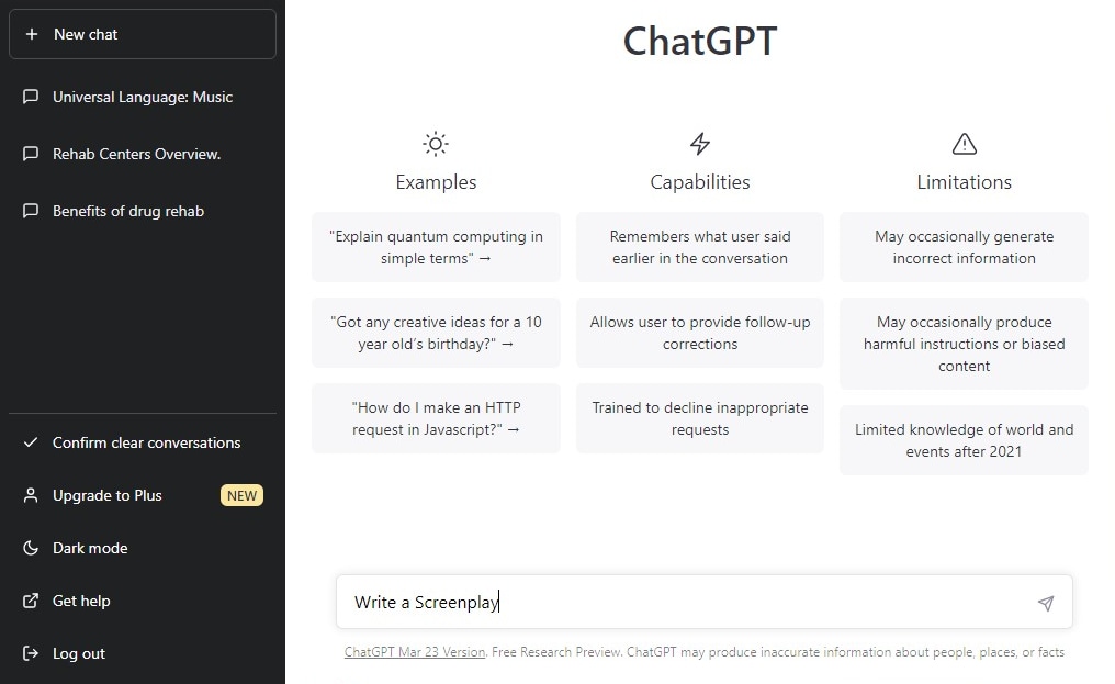 chatbox of chatgpt