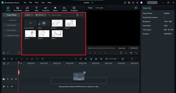 importing song and scene pictures to filmora