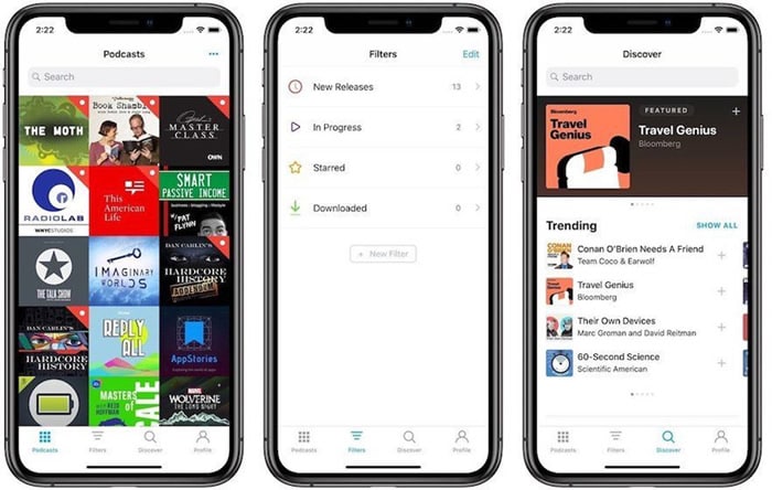 user interface of pocket casts