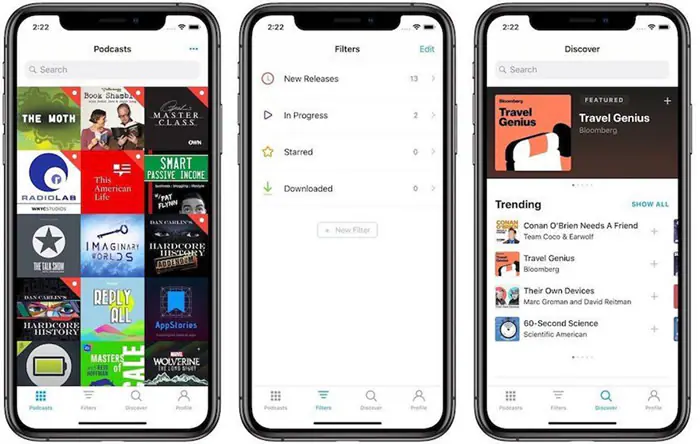 Oberfläche von Pocket Casts