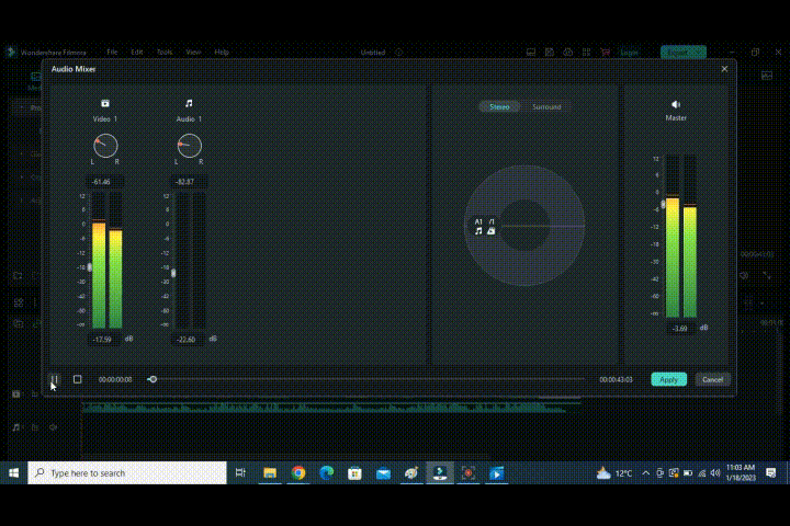 pré-visualização das faixas de áudio ajustadas