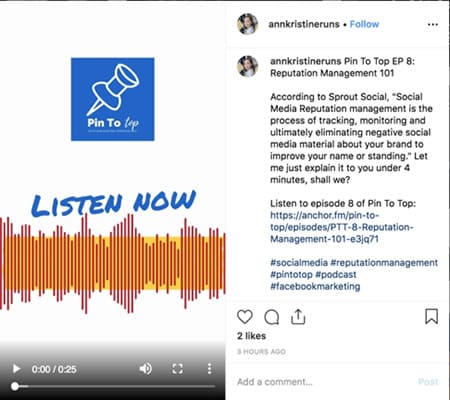 snippet of podcast on instagram