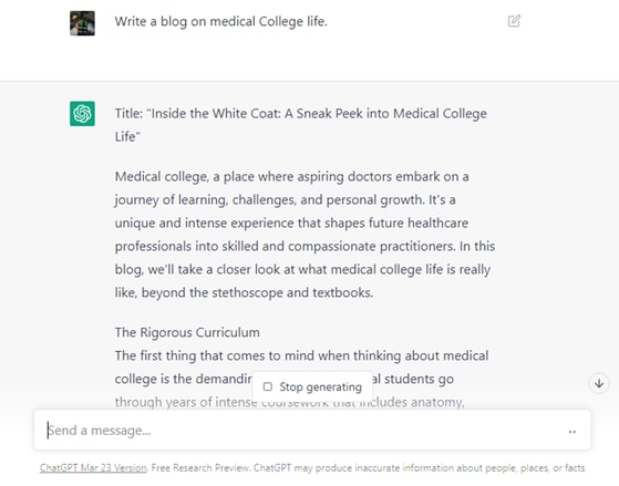 chatgpt write a blog on medical college life results.