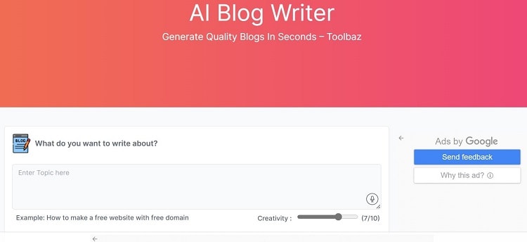 Strumenti di scrittura per blog AI - Toolbaz AI Blog Writer