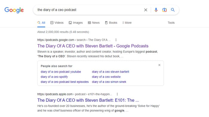 screenshot of google search podcast