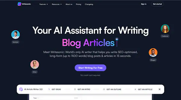 interfaccia di scrittura writesonic ai