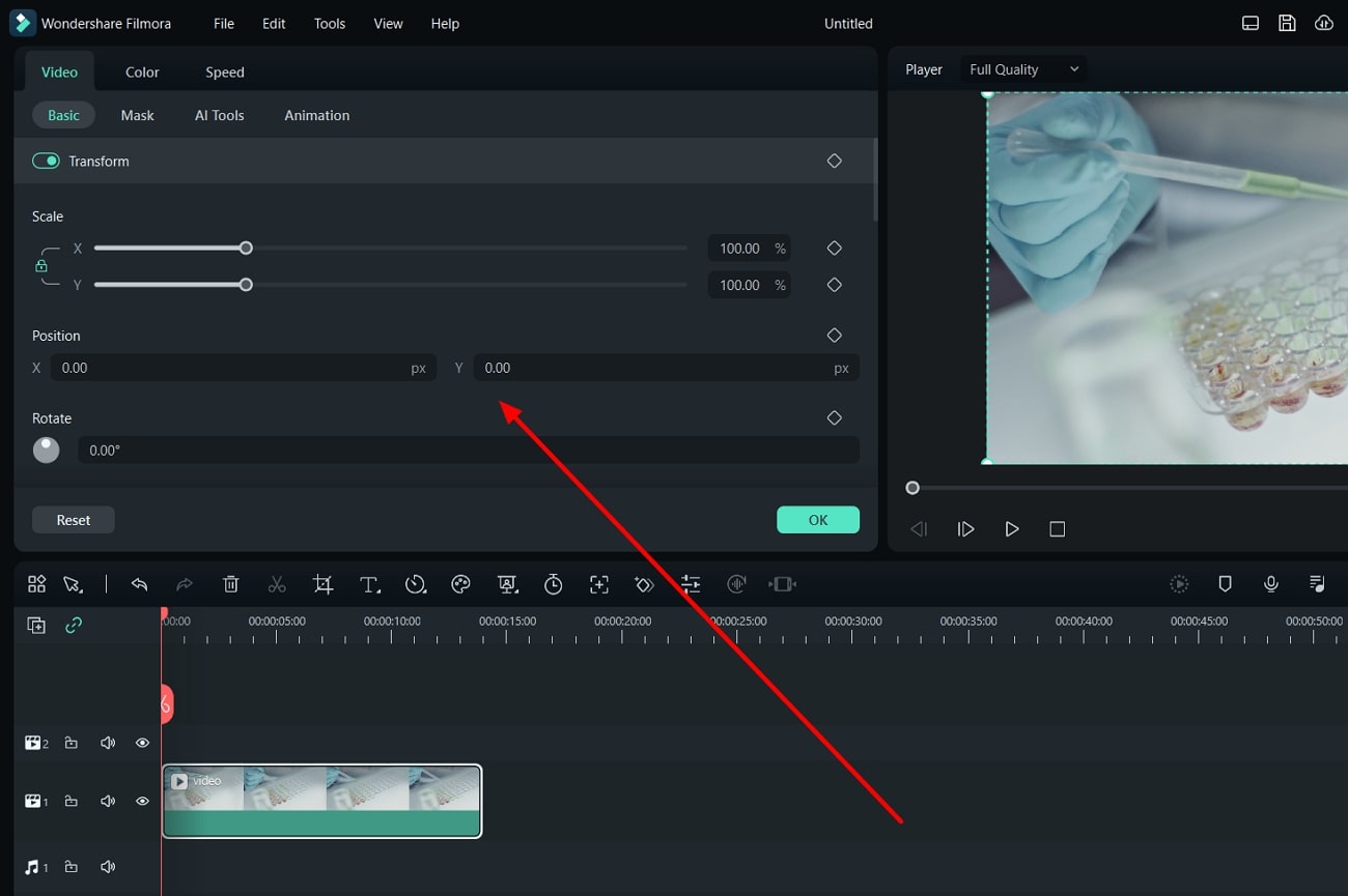 open video settings from timeline