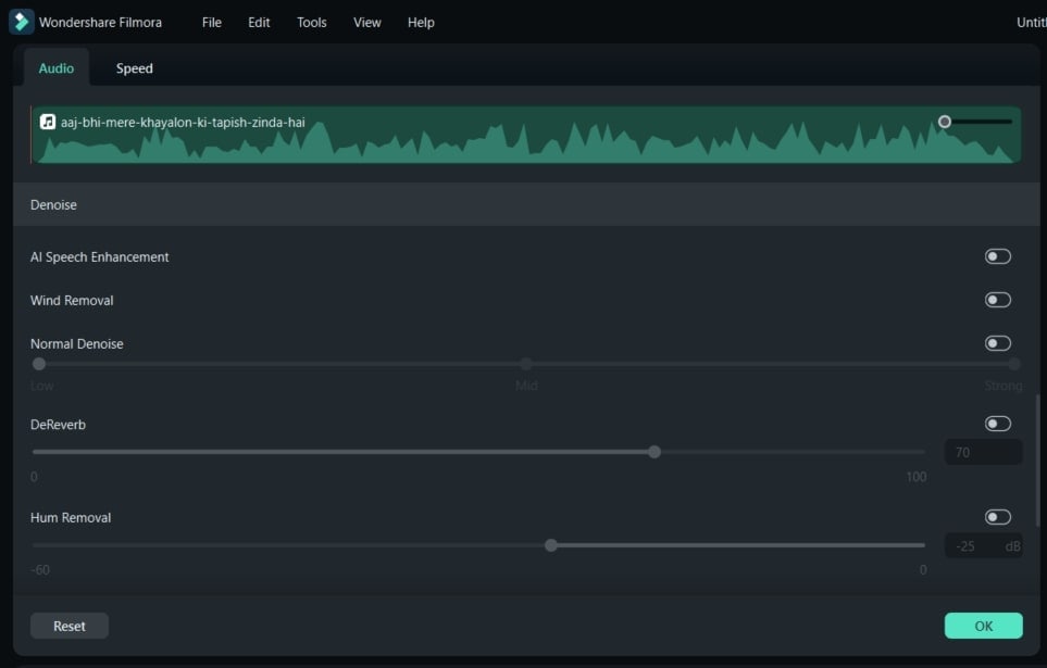 ai audio denoise фильмора