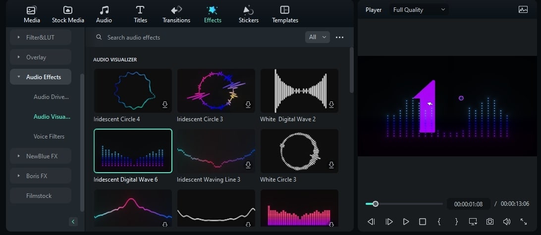 visualizador de audio filmora