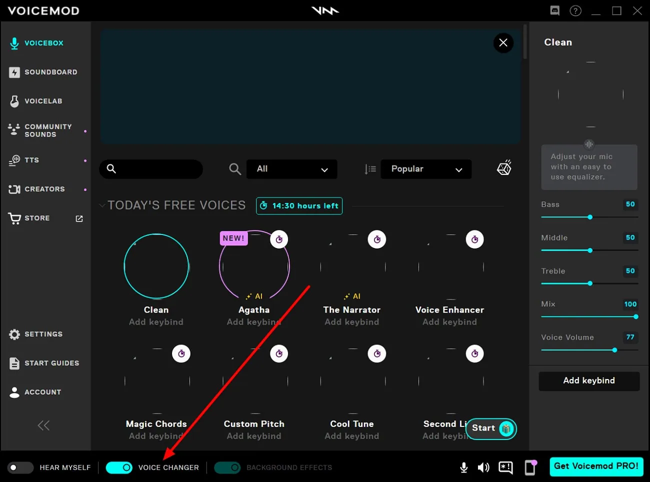 seleccionar el modificador de voz después de la configuración