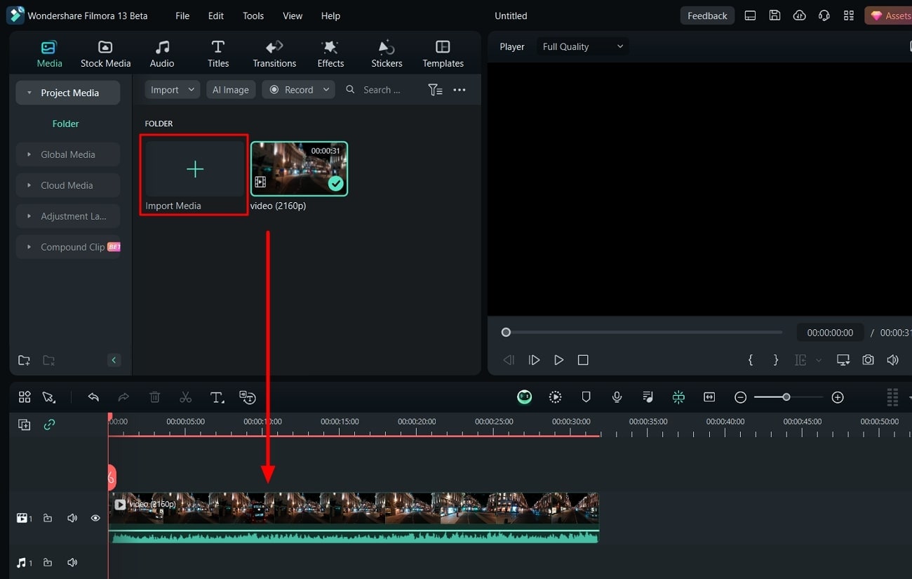 importation de médias dans la Timeline