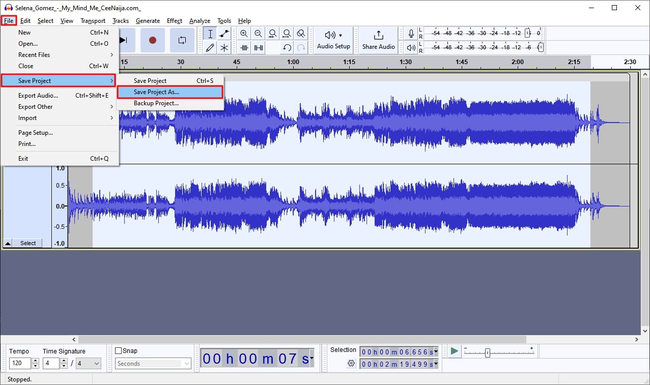 guardar proyecto de audio editado