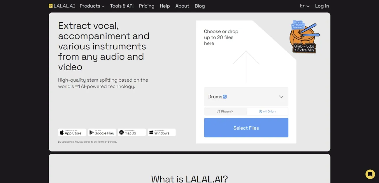 lalal ai suppression du bruit de fond en ligne