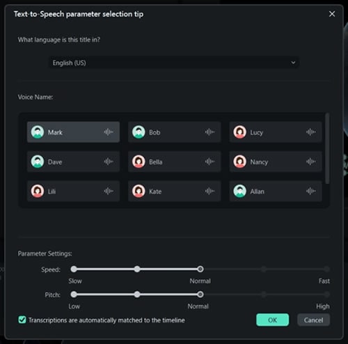 преобразование текста в речь в filmora