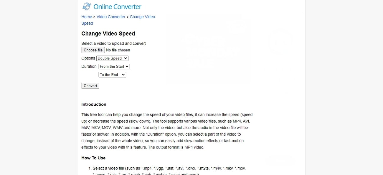 إبطاء مقاطع الفيديو باستخدام onlineconverter عبر الإنترنت