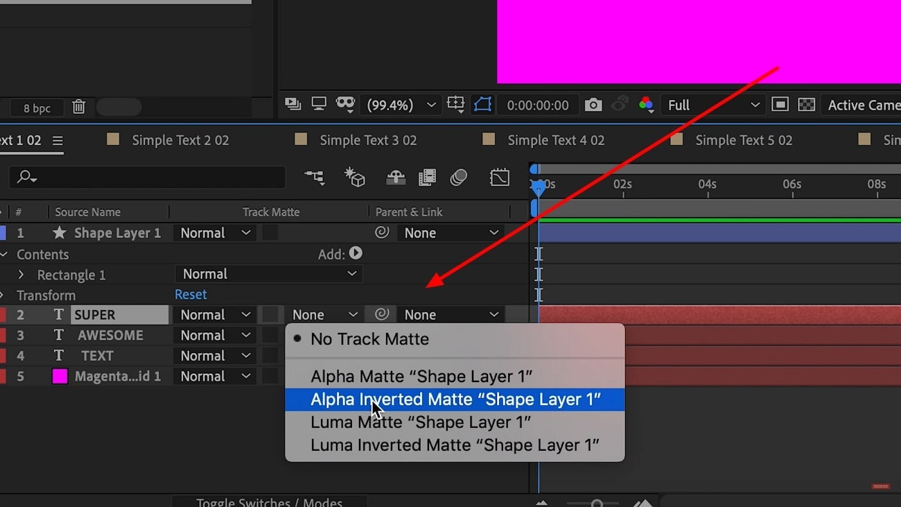 set track matte settings