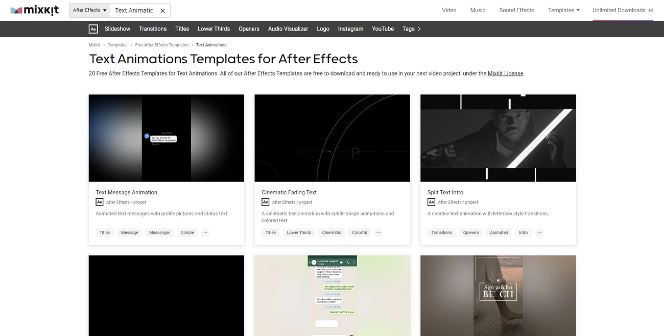 mixkit text animation templates