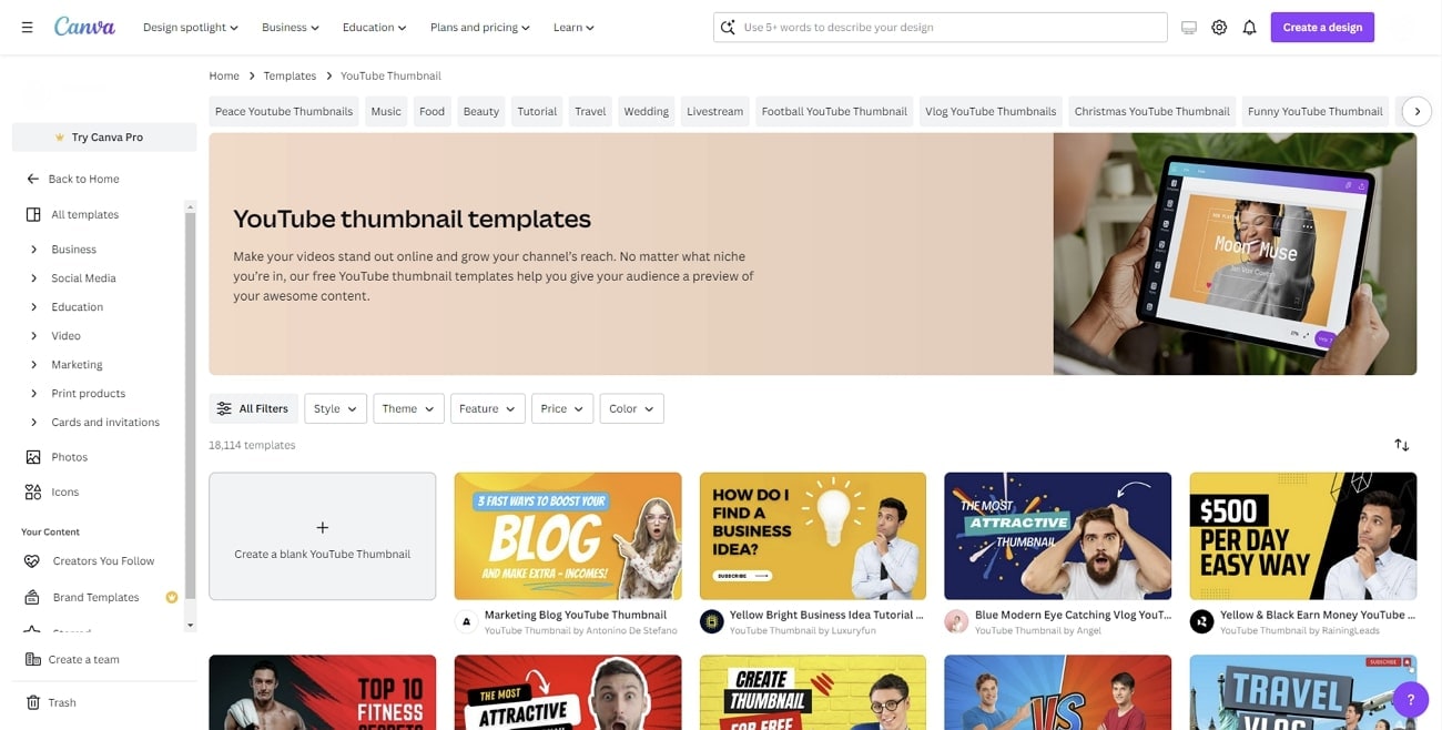 canva creador de miniaturas de ia de youtube