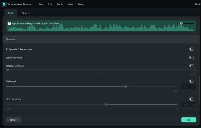 réduction du bruit audio par l'IA filmora