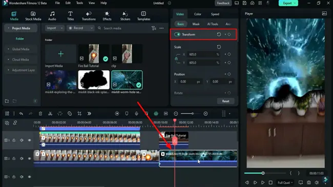 add wormhole clip to timeline