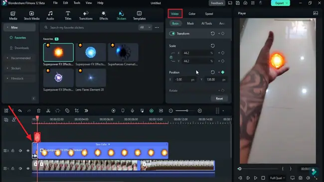 adjust position and scale of fireball