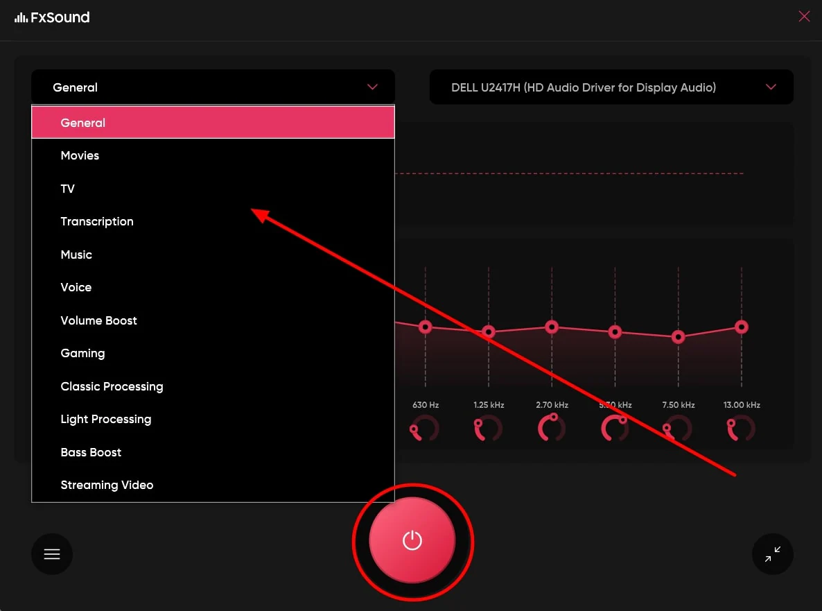 modificare i parametri audio in fxsound