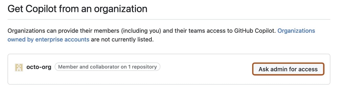 access github copilot business from settings