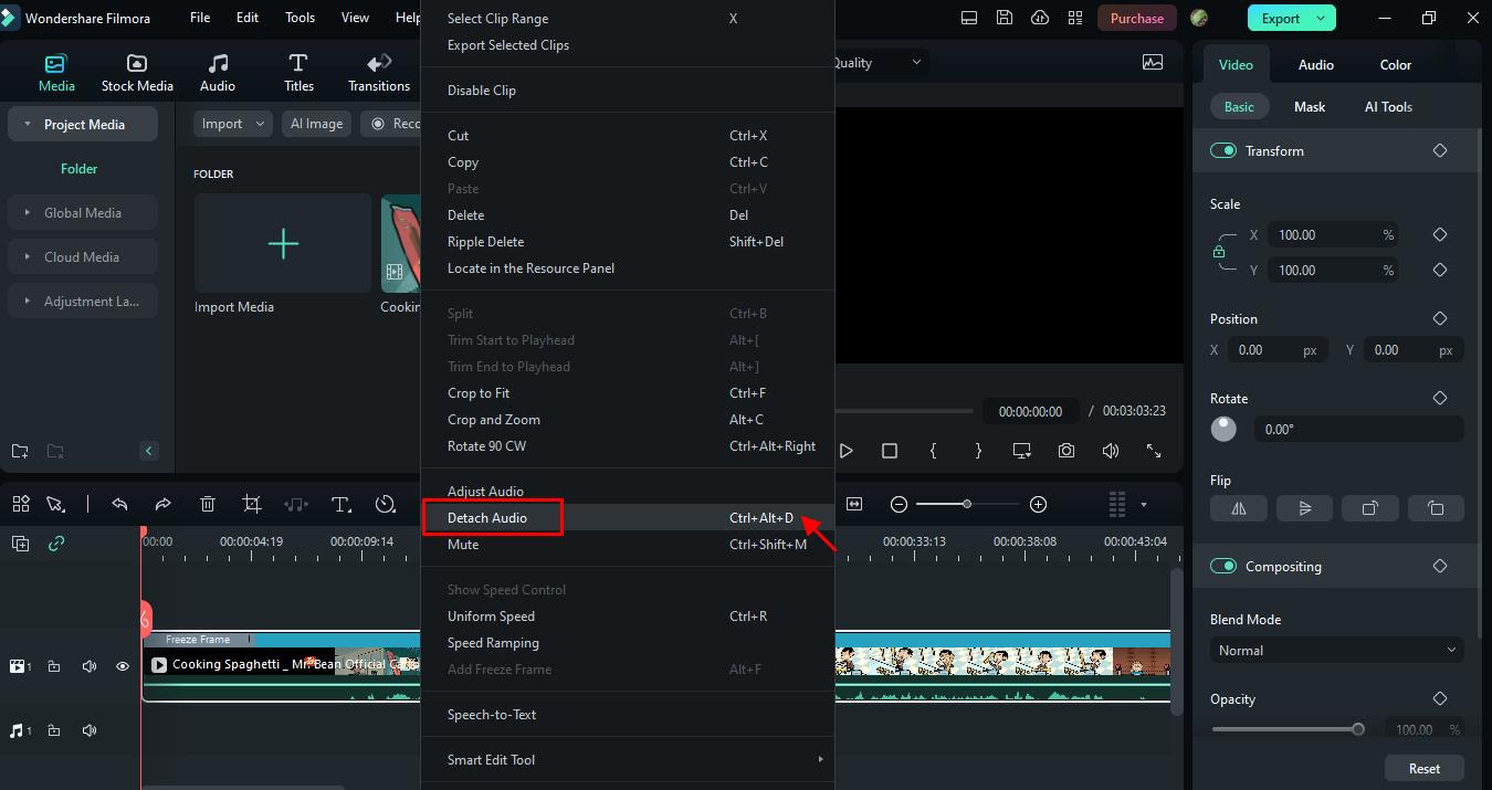 separate audio from video with detach audio